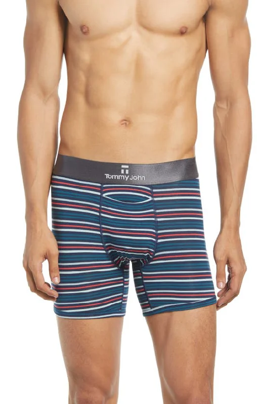 men's designer trunks-Tommy John | Second Skin Titanium Stripe 4" Boxer Brief