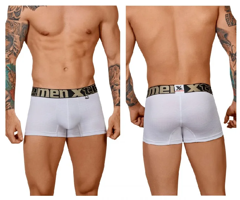 men's high-waisted trunks for comfort-Xtremen 51436C Geometric Jacquard Trunk Color White