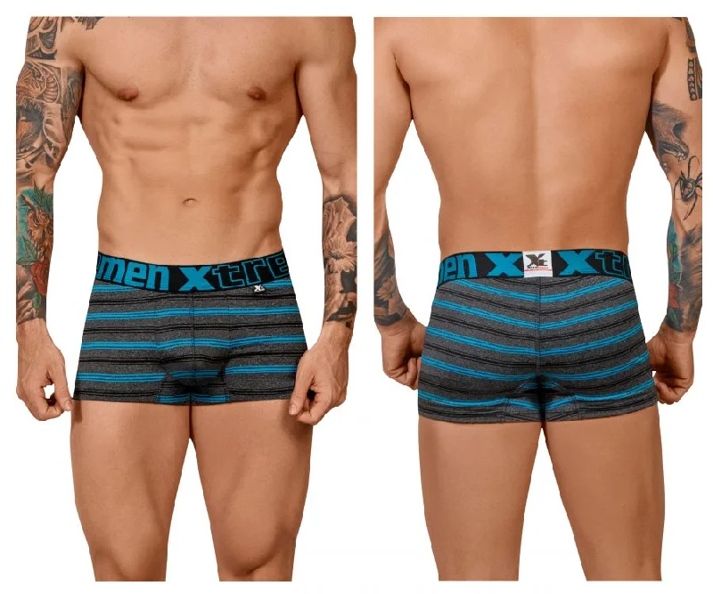 men's low-rise underwear for low-waist pants-Xtremen 51453C Stripes Trunk Color Turquoise