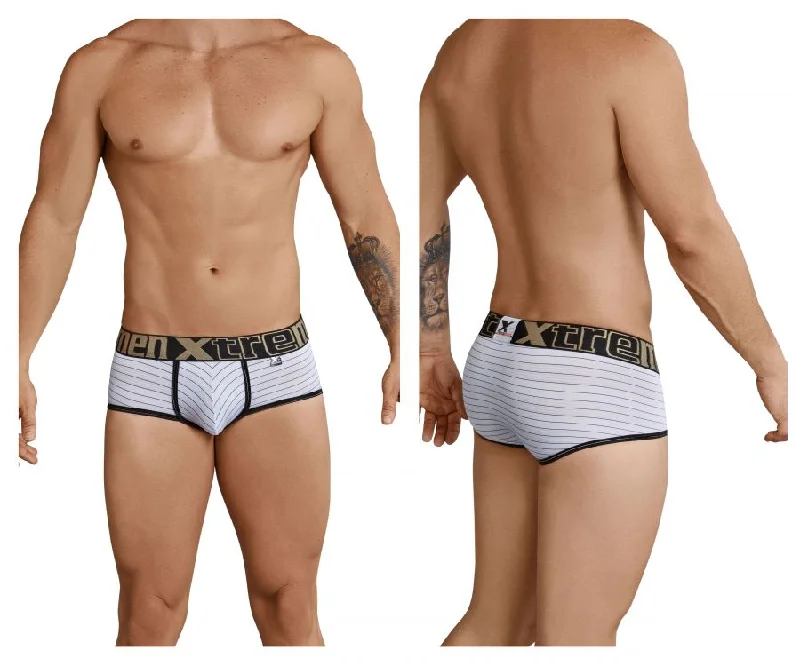 men's slimming trunks-Xtremen 91029 Stripes Briefs Color White