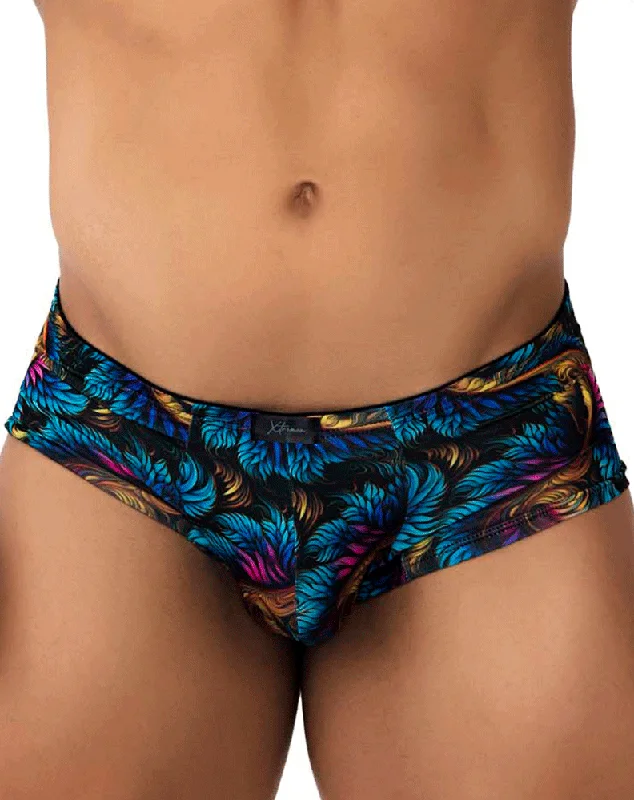 men's workout trunks-Xtremen 91170 Printed Trunks Leaves