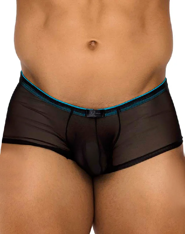 men's workout boxer shorts pack-Xtremen 91188 Tulle Mesh Trunks Black